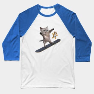 Moshi Kitten Skateboarding Baseball T-Shirt